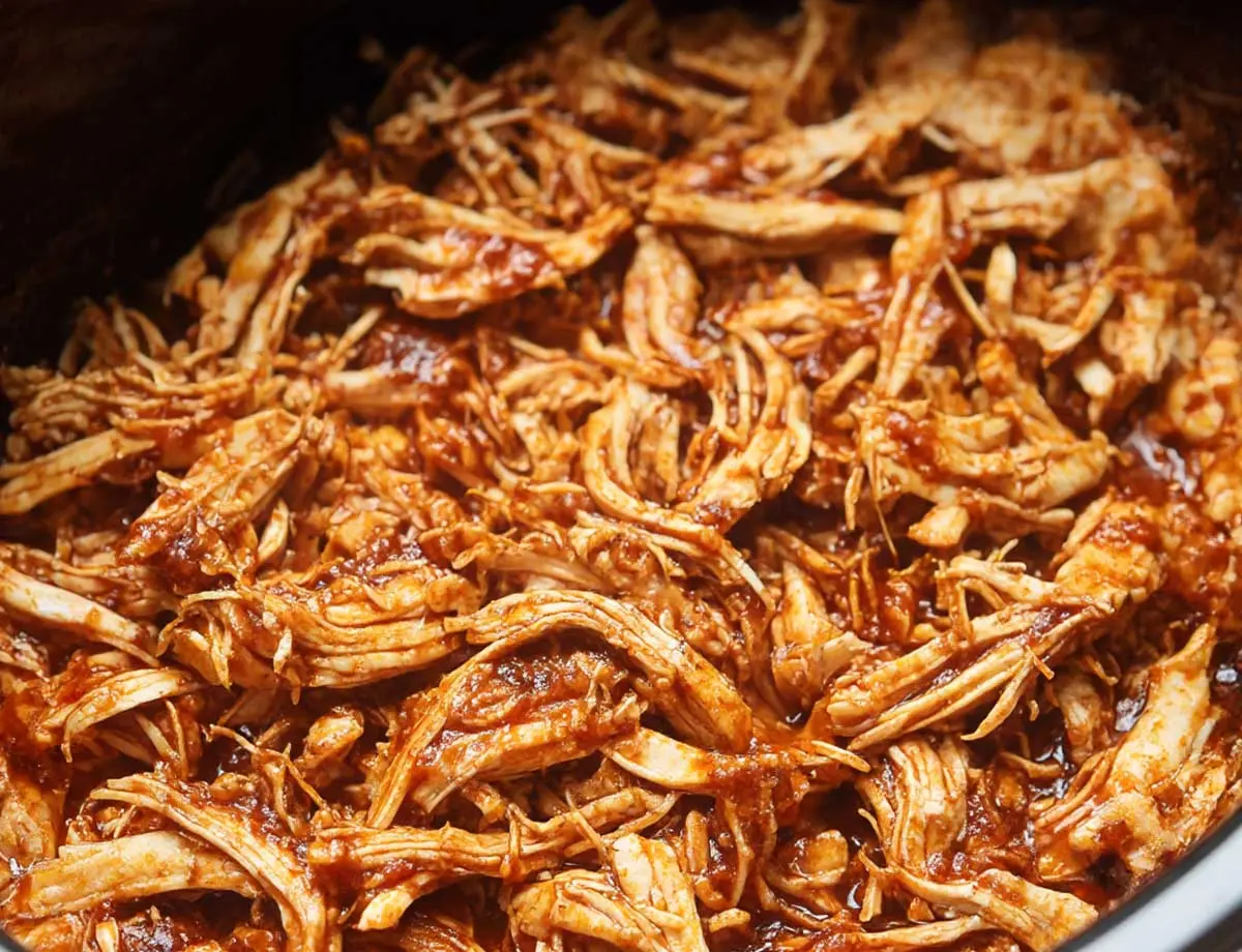 slow cooker BBQ chicken in crockpot