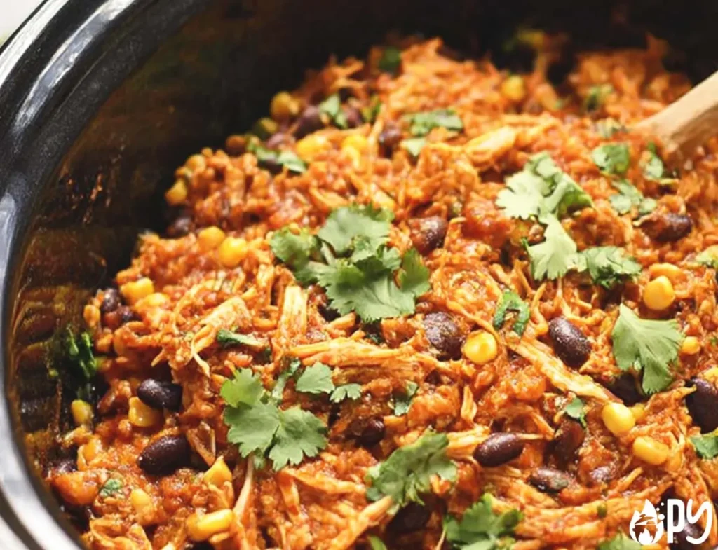 Slow cooker Mexican chicken with peppers and tortillas