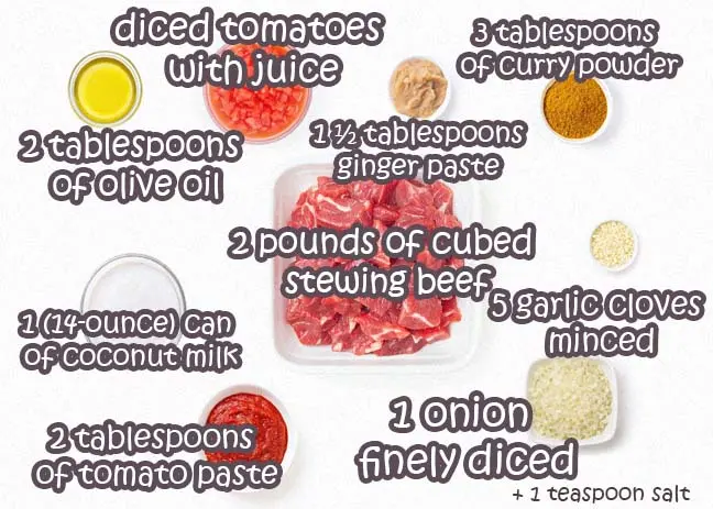 Ingredients for Slow Cooker Beef Curry