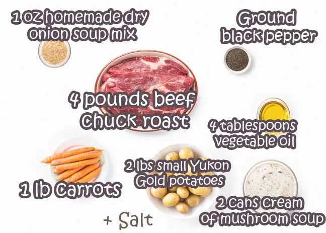 Ingredients for Slow Cooker Pot Roast Carrots Potatoes
