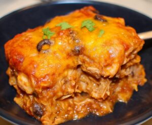 Hearty Crockpot Chicken Enchilada Casserole