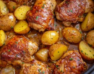 Slow Cooker Honey Garlic Chicken Thighs and Potatoes