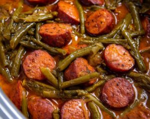 Crockpot Kielbasa and Green Beans