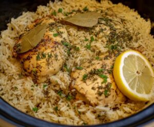 Slow Cooker Lemon Herb Chicken and Rice