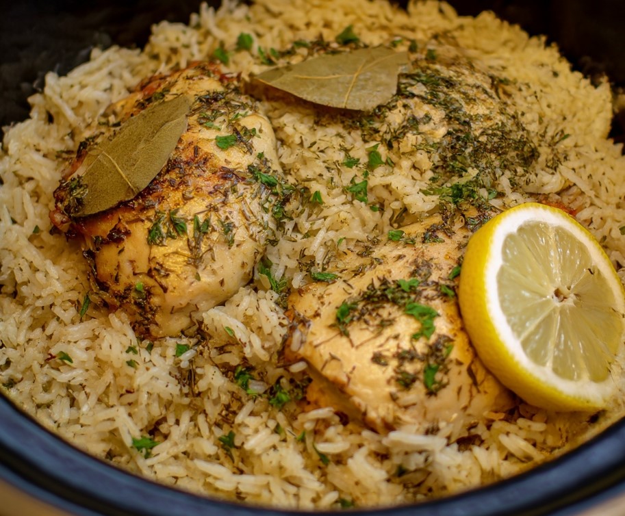 Slow Cooker Lemon Herb Chicken and Rice