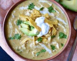 Slow Cooker Creamy Green Chile Chicken Enchilada Soup