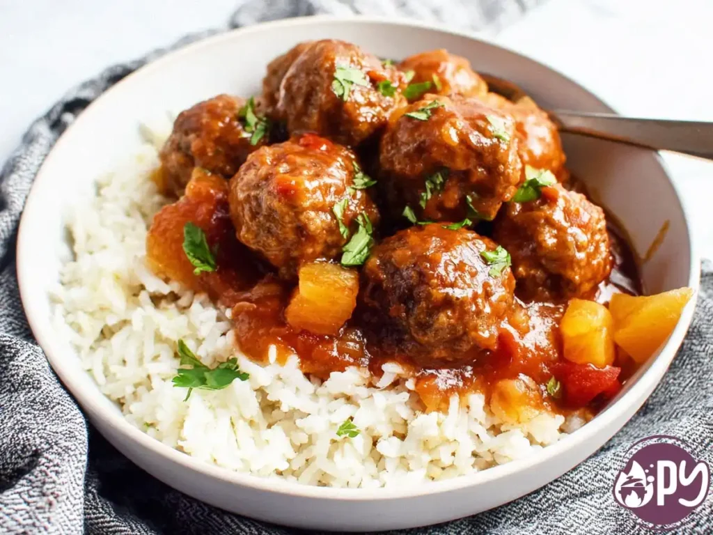 Slow cooker sweet and sour meatballs in sauce
