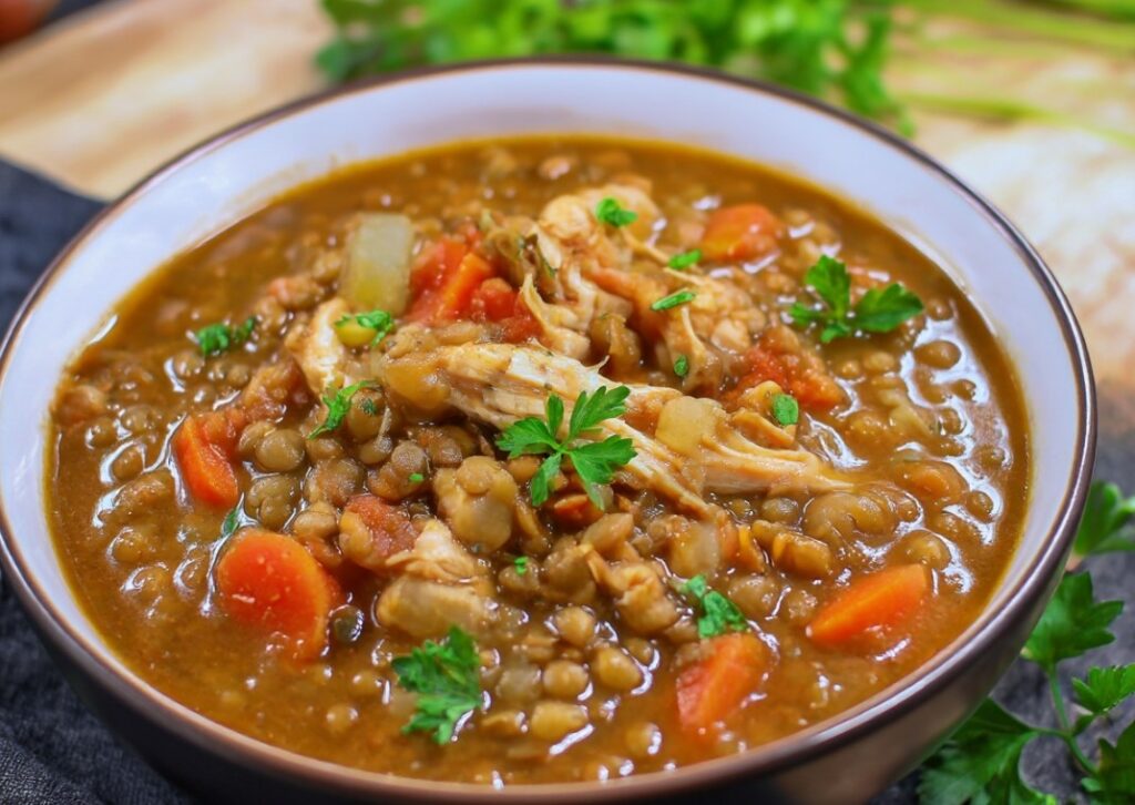 Slow Cooker Lentil and Chicken Soup