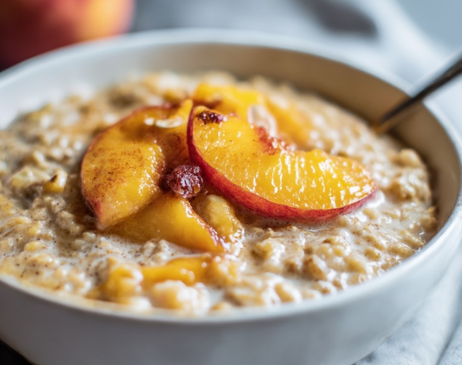 Slow Cooked Peaches and Cream Oatmeal